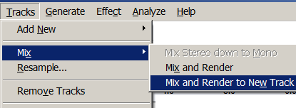 tracks > mix and render to new track